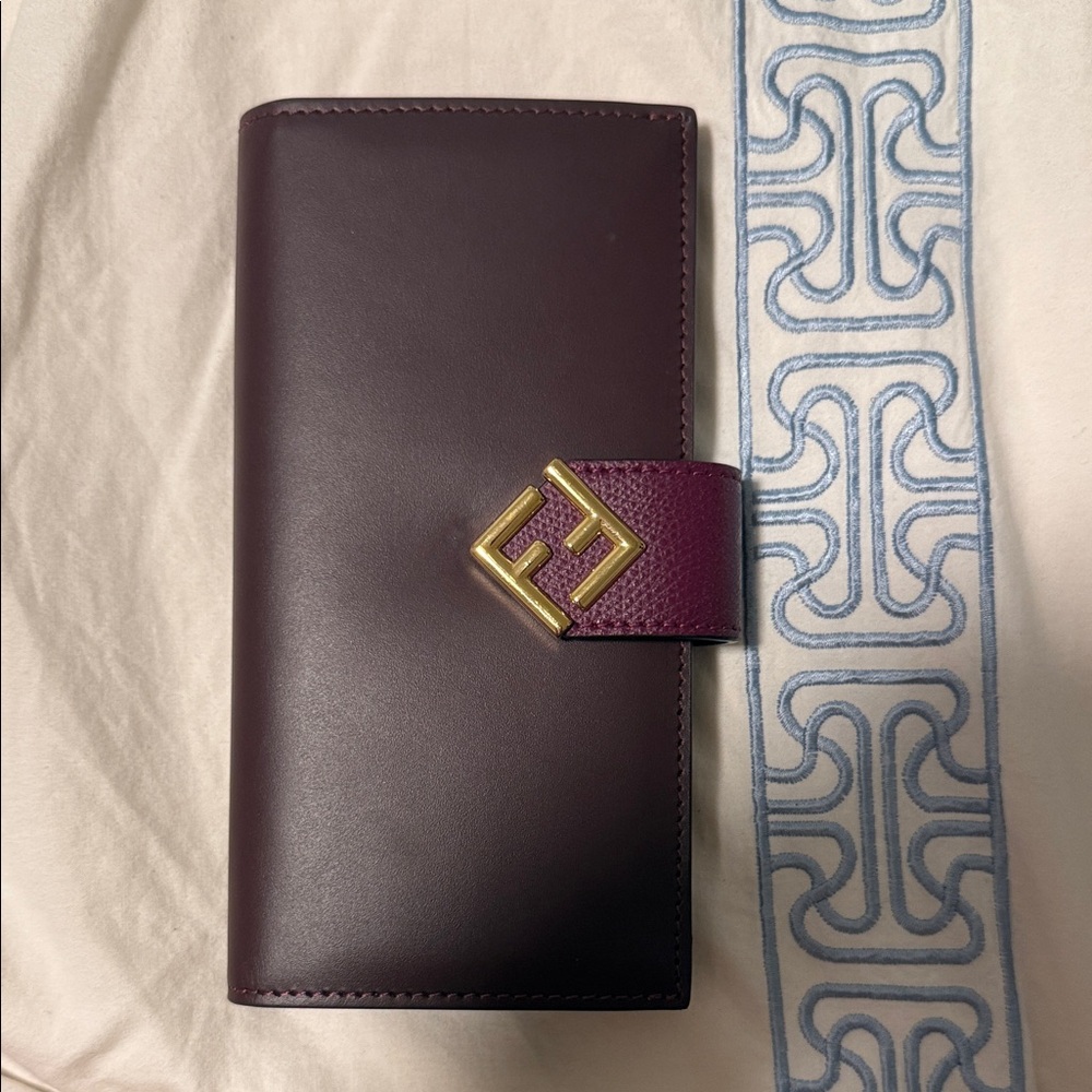Fendi Maroon Wallet with Gold Logo